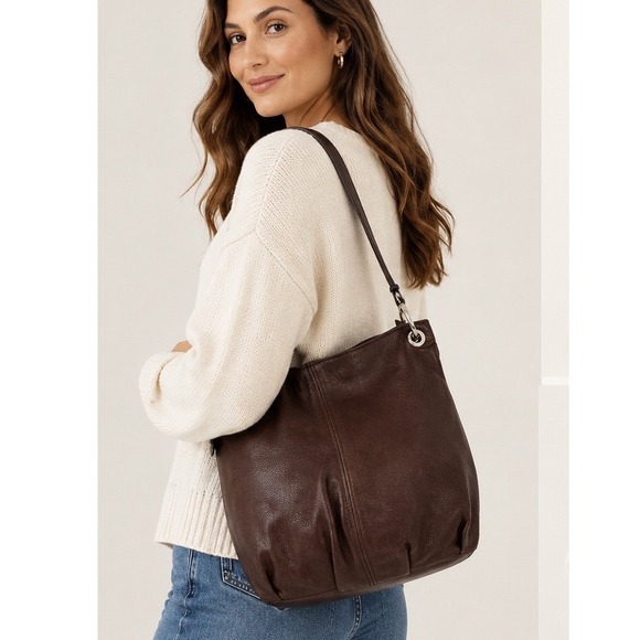 SAS Handbags - SAS Brown Leather Shoulder Bag Made In USA Soft Pebbled Leather Handbag